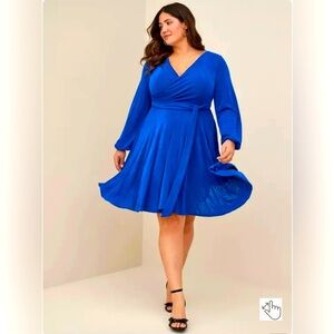 Surplice Skater Dress - Studio Knit Blue